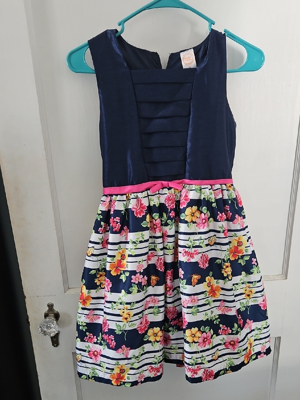wonder nation Navy and Pink Floral Stripe Party Dress